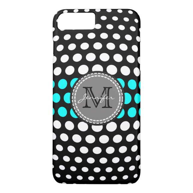 Capa Para iPhone, Case-Mate Padrão de Bolinhas branco e aqua do monograma (Verso)