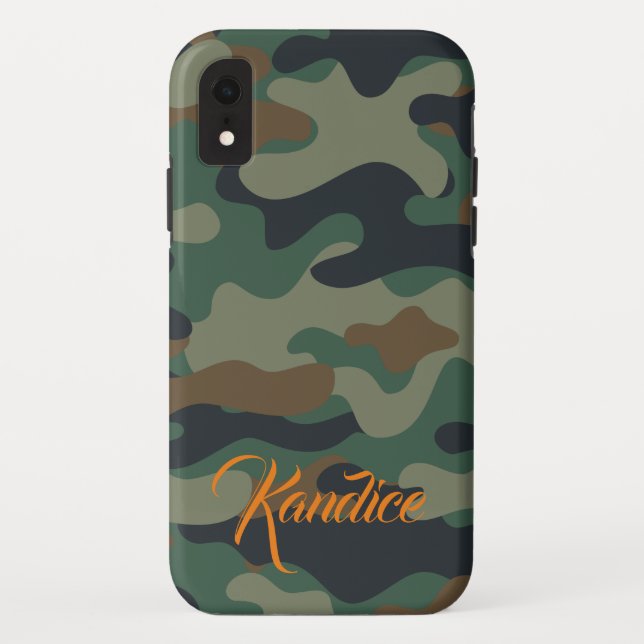 Capa Para iPhone, Case-Mate Padrão de Camo com Monograma Laranja (Verso)