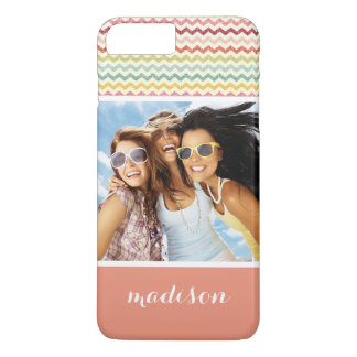 Capa iPhone 8 Plus/7 Plus Padrão de Chevron de Foto e Nome Personalizado 4