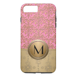 Capa Para iPhone Da Case-Mate Padrão de Damasco com Monograma Rosa e Dourado Chi
