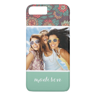 Capa iPhone 8 Plus/7 Plus Padrão de desenho floral de Foto e Nome personaliz