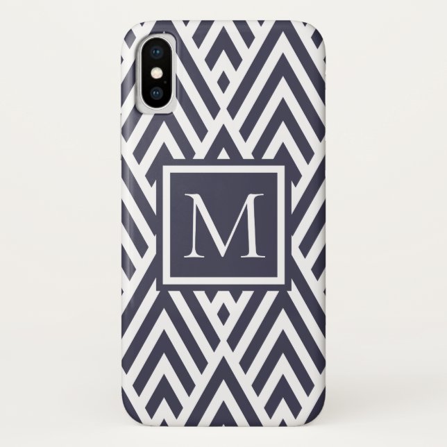 Capa Para iPhone, Case-Mate Padrão de Diamante de Seta de Monograma Azul Marin (Verso)