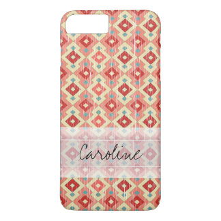 Capa iPhone 8 Plus/7 Plus Padrão de Diamante Ikat do Monograma Vermelho Cor-