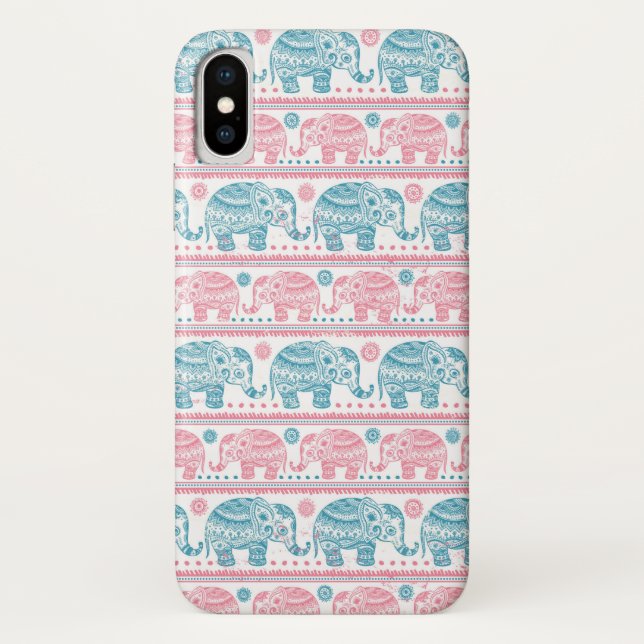 Capa Para iPhone, Case-Mate Padrão De Elefante Étnico Rosa E Teal (Verso)