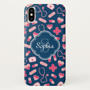 Capa Para iPhone Da Case-Mate Padrão de Enfermeira Rosa e Azul com Monograma
