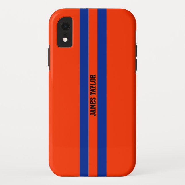 Capa Para iPhone, Case-Mate Padrão de faixas laranja e azul Monograma (Verso)