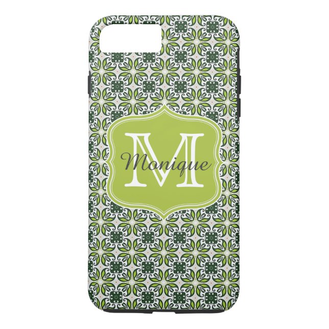 Capa Para iPhone, Case-Mate Padrão de Flores Verde Monograma (Verso)