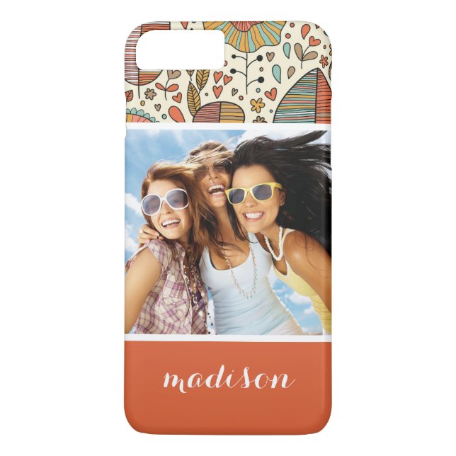 Capa Para iPhone, Case-Mate Padrão de Folhas de Foto e Nome Personalizado (Verso)