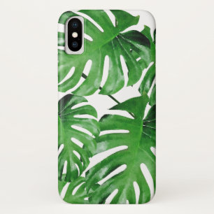 Capa Para iPhone X Padrão de Folhas Tropicais de Monstera de Aquarela