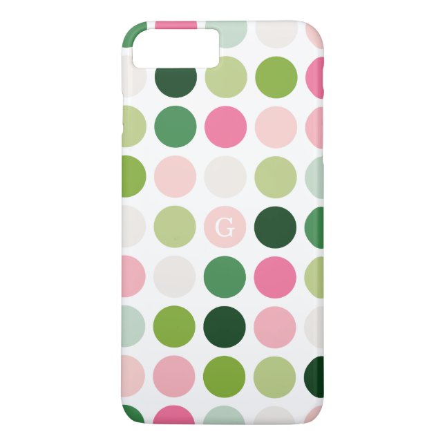 Capa Para iPhone, Case-Mate Padrão de monograma com bolinhas rosa e verde mode (Verso)