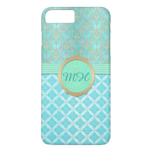 Capa Para iPhone Da Case-Mate Padrão de Monograma Personalizado em Damasco Turqu