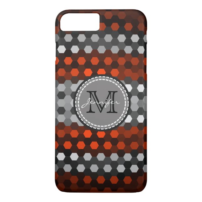 Capa Para iPhone, Case-Mate Padrão de Monogramas Silver & Coquelicot Hexágonos (Verso)