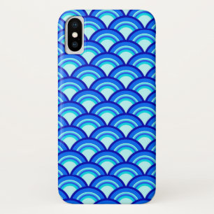 Capa Para iPhone X Padrão de onda Art Deco - cobalto e azul-céu