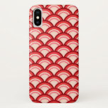 Capa Para iPhone X Padrão de onda Art Deco - vermelho-coral e rosa<br><div class="desc">Um padrão de Deco de Arte baseado no padrão tradicional de onda, frequentemente visto em têxteis japoneses, em tons de coral de vermelho profundo a rosa-coral pálido</div>
