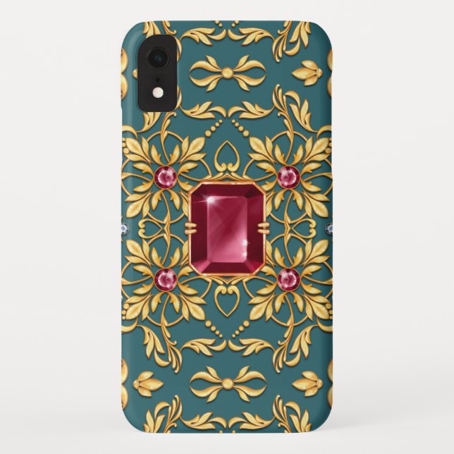 Capa Para iPhone, Case-Mate Padrão de ouro sem costura com rubi (Verso)
