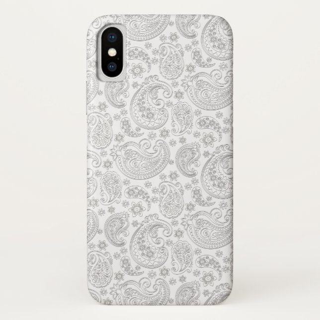 Capa Para iPhone, Case-Mate Padrão de Paisley da pintura de Cinzas brancas e l (Verso)