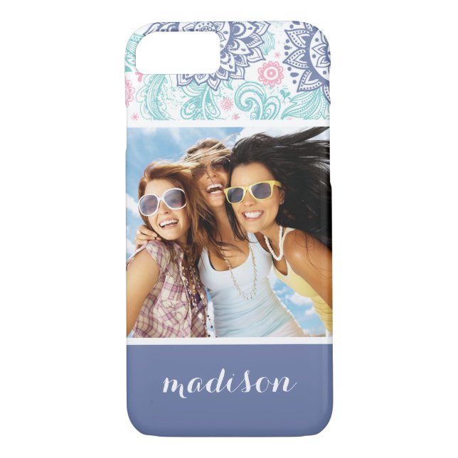 Capa Para iPhone, Case-Mate Padrão de Paisley Étnico de Foto e Nome Personaliz (Verso)