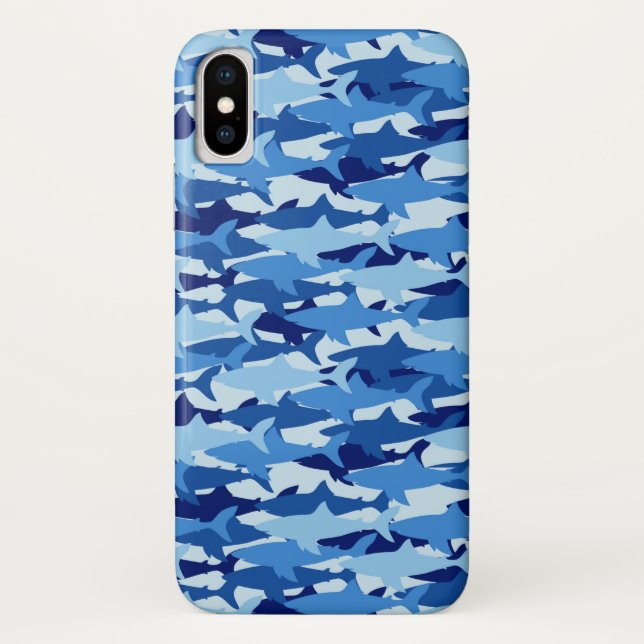 Capa Para iPhone, Case-Mate Padrão de Tubarão Azul| Monograma 2 (Verso)