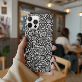 Capa Para iPhone X Padrão do Paisley Retro Preto e Branco