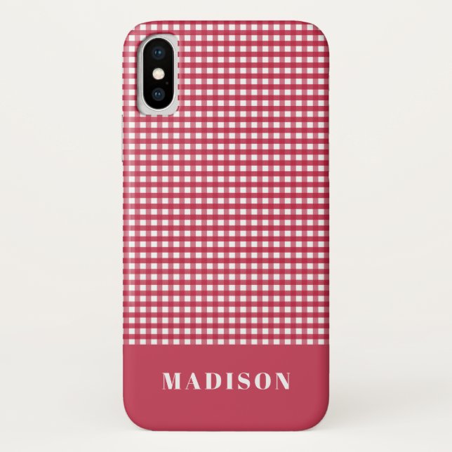 Capa Para iPhone, Case-Mate Padrão do Verificador Clássico de Gingham Vermelho (Verso)