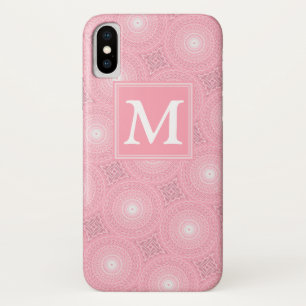 Capa Para iPhone X Padrão dos círculos cor-de-rosa monograma