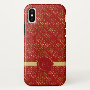 Capa Para iPhone Da Case-Mate Padrão Dourado Folha Elegante Monograma Cera Verm