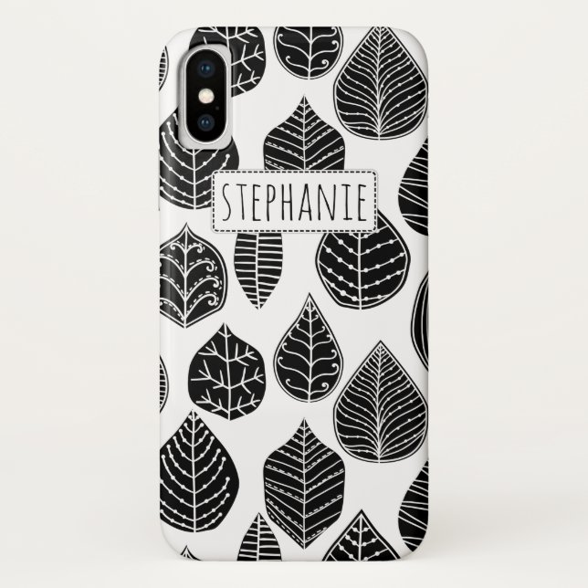 Capa Para iPhone, Case-Mate Padrão e nome das folhas preto e branco (Verso)