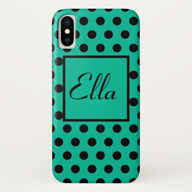 Capa Para iPhone, Case-Mate Padrão Elegante de Bolinhas Negra em Verde (Verso)