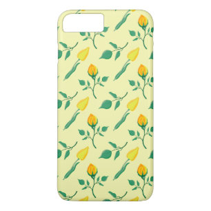 Capa iPhone 8 Plus/7 Plus Padrão floral com rosa amarela e flores tulipas