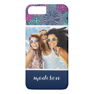 Capa iPhone 8 Plus/7 Plus Padrão Floral de Na moda de Foto e Nome Personaliz