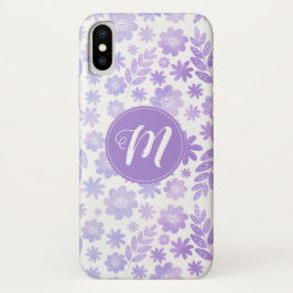 Capa Para iPhone X Padrão Floral Desenhado da lavanda e Monograma