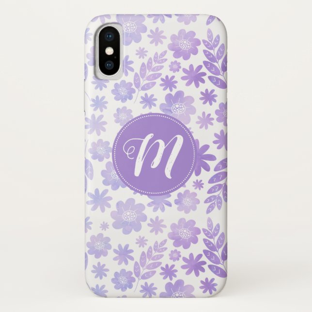 Capa Para iPhone, Case-Mate Padrão Floral Desenhado da lavanda e Monograma (Verso)