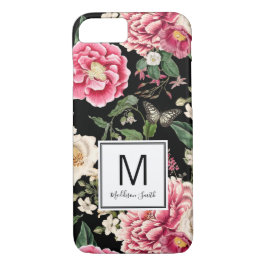 Capa iPhone 8/7 Padrão Floral Escuro Elegante Adicionar Seu Nome