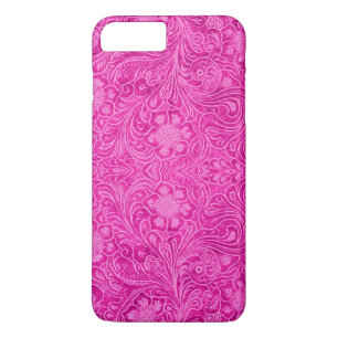Capa iPhone 8 Plus/7 Plus Padrão Floral Impressão de Couro Rosa