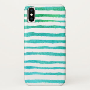 Capa Para iPhone Da Case-Mate Padrão listrado em verde azul-marinho aquarela