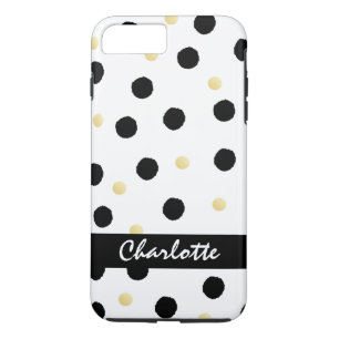 Capa iPhone 8 Plus/7 Plus Padrão personalizado de Bolinhas preto e Dourado