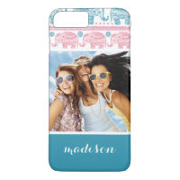 Padrão Personalizado de Foto e Nome Rosa e Elefant