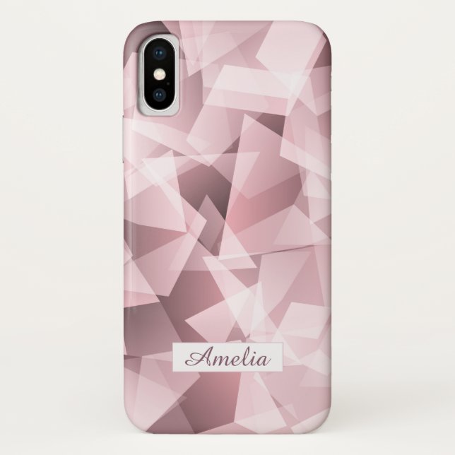 Capa Para iPhone, Case-Mate Padrão Poligonal Geométrico de Nome Rosa Elegante (Verso)