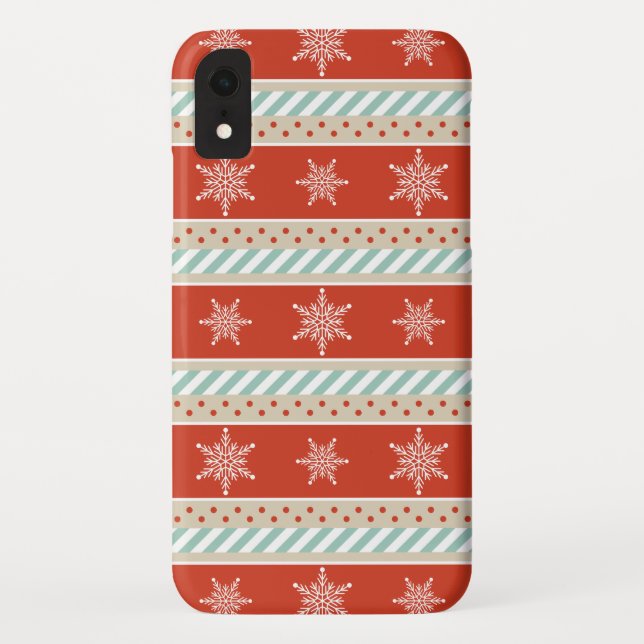 Capa Para iPhone, Case-Mate Padrão Red Mint Stripes Snowflakes (Verso)