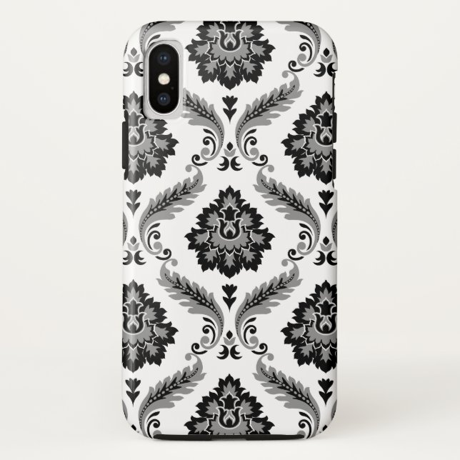Capa Para iPhone, Case-Mate Padrão Rococó Damask Cinza Preto Branco (Verso)