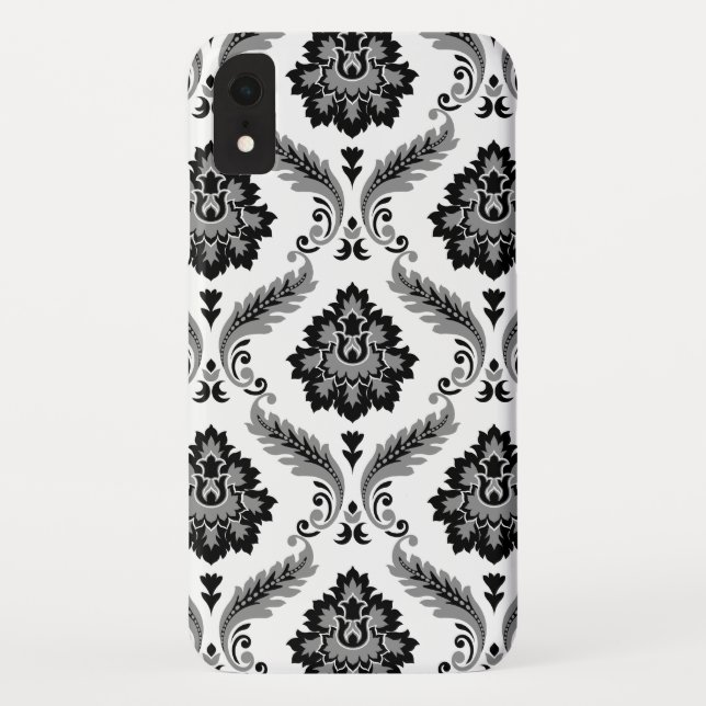 Capa Para iPhone, Case-Mate Padrão Rococó Damask Cinza Preto Branco (Verso)