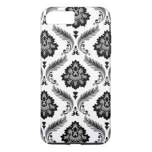 Capa iPhone 8 Plus/7 Plus Padrão Rococó Damask Cinza Preto Branco
