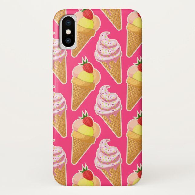 Capa Para iPhone, Case-Mate Padrão rosa Kawaii com sorvete de morango (Verso)