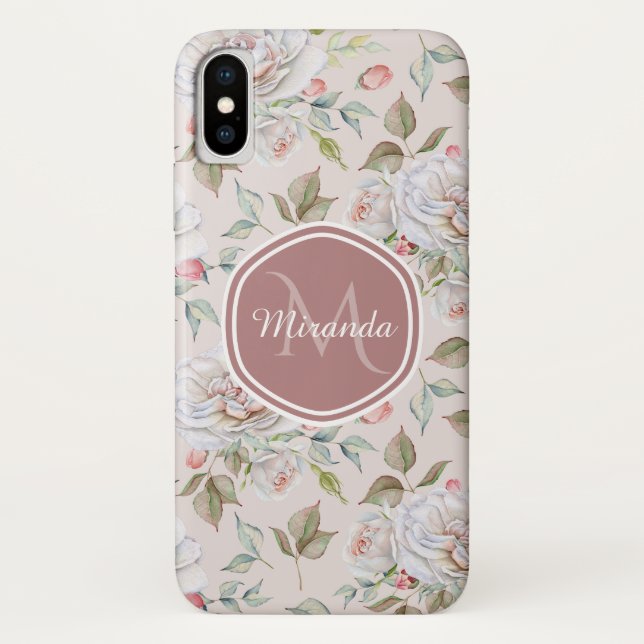 Capa Para iPhone, Case-Mate Padrão rosa rosa pálido com monograma e nome (Verso)