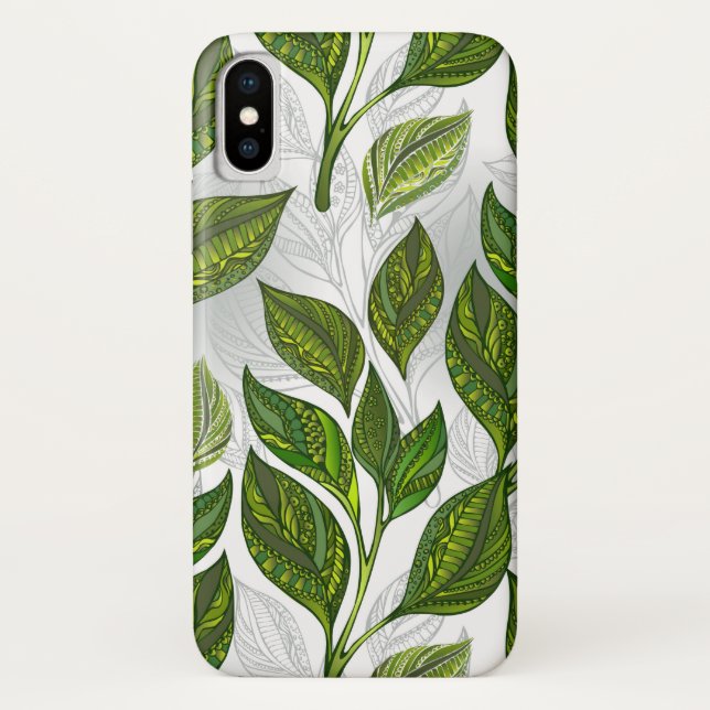 Capa Para iPhone, Case-Mate Padrão sem costura com folhas verdes de chá (Verso)