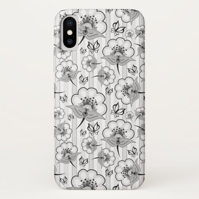 Capa Para iPhone, Case-Mate Padrões de flores contínuas preto e branco fofos (Verso)