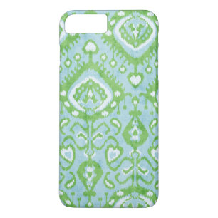 Capa iPhone 8 Plus/7 Plus Padrões tribais, azuis e verdes, de ikat