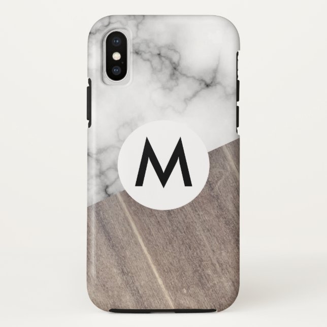 Capa Para iPhone, Case-Mate Painel de Madeira Mármore com Monograma (Verso)