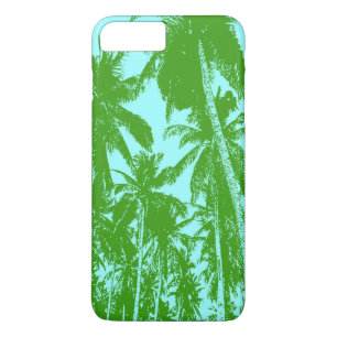 Capa iPhone 8 Plus/7 Plus Palmeiras tropicais em verde e azul