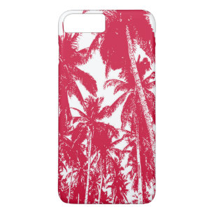 Capa iPhone 8 Plus/7 Plus Palmeiras tropicais em vermelho e branco